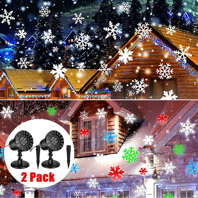 #ad 2X Christmas Snowflake Projector Lights Colorful White Snowfall Projection Lamp $35.99
