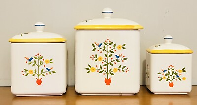 #ad Vintage Mid Century Ceramic Canister Set Flowers and Birds￼ $65.00