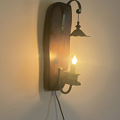 #ad Vintage Wall Lamp With Plug In Cord Sconces Farmhouse Metal Wood. No Shade $36.00