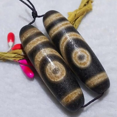 #ad 2pcs Magic Power Old Tibetan Agate *2 Eyes* Amulet Dzi Beads PK015 $29.99