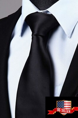 #ad NEW Solid Black Color Men#x27;s Wedding Business Wide Neck Tie USA SELLER $8.68