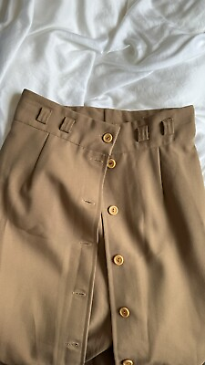 #ad Excellent Vintage 1970s Small 28” Waist Tan A line Pull On Skirt Buttons Medium $24.00
