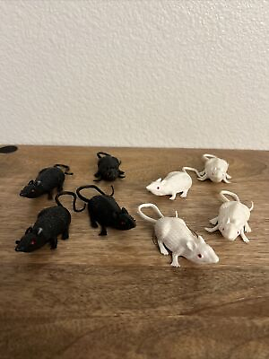#ad BLACK amp; WHITE PLASTIC MICE HALLOWEEN PROPS SET OF 8 PIECES PRE OWNED $7.06