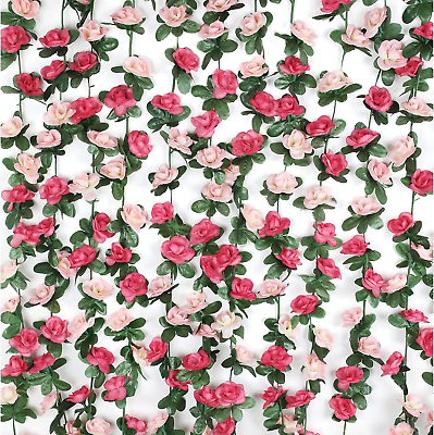 #ad 2Pcs 16.4Ft Flower Garland Artificial Rose Vines for Bedroom Cute Fake Hanging $14.88