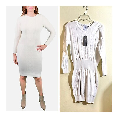 #ad Area Stars Dress Women Size M Lattice Sweaterdress Cable Knit White Cotton NEW $22.89