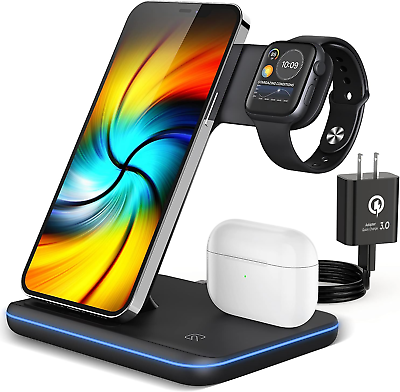 #ad Wireless Charging Station 2021 Upgraded 3 in 1 Wireless Charger Stand with Brea $27.88