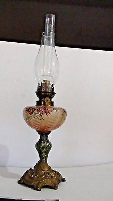 #ad Antique Victorian French Table Oil Lamp Enameled Glass $150.00