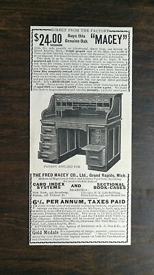 #ad Vintage 1904 Macy Genuine Oak Rolltop Desk Original Ad 721 $6.99