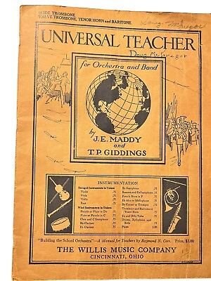 #ad VTG 1926 UNIVERSAL TEACHER BEGINNING TROMBONE SHEET MUSIC BOOK J. E. MADDY $8.50