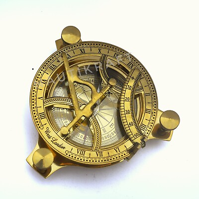 #ad Brass Sundial Compass Vintage Collectible Item Best Gift Style Antique Sundial $24.23
