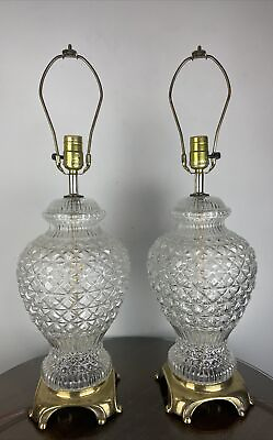 #ad Vintage Glass Pineapple Table Lamp Pair 3 Way MCM Hollywood Regency Lamps $126.00
