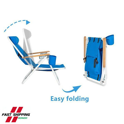 #ad Sell Well New Portable High Strength Beach Chair with Adjustable Headrest Blue $43.39