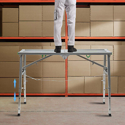 #ad Portable Adjustable Work Platform Step Ladder Folding Scaffolding Platform New $75.00