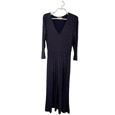 #ad Boden Navy metallic spot dress womens US 2 pockets long knit $24.97