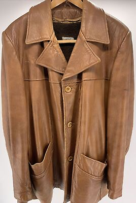 #ad Vintage Mens Genuine Cabretta Leather Coat W Zip Out Liner amp; Pockets Sz 44 Long $69.99