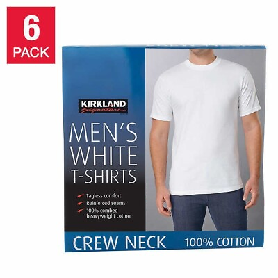 #ad Kirkland Signature Men’s Crew Neck Tees 6 Pack White Medium $19.99