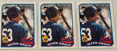#ad Three 1989 Topps #465 Mark Grace Chicago Cubs Baseball Card MLB NM Rookie $2.00