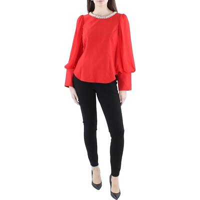 #ad Gracia Womens Red Embellished Long Sleeve Shirt Blouse Top L BHFO 1172 $18.99