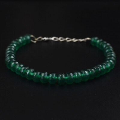 #ad 89 Cts Earth Mined 7quot; Long Green Onyx Faceted Beads Handmade Bracelet JK 43E321 $55.00