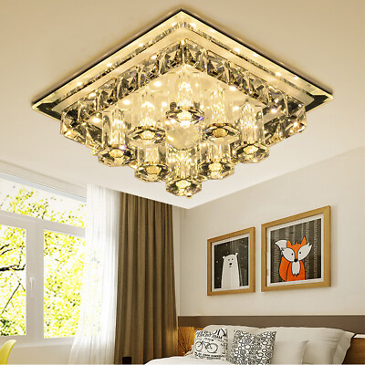 #ad LED Square Chandelier Lighting Crystal Ceiling Light Fixture Home Living Room $21.00