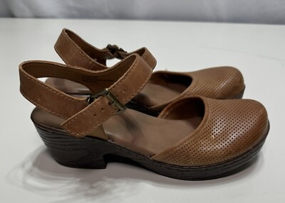 #ad Born Boc Sandals Women#x27;s Size 7M Tan Leather Stone Clog Ankle Strap Shoe $19.99