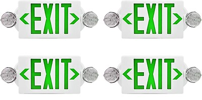 #ad 4 Pack LED Green Exit Sign Emergency Light Adjustable Head Combo UL 924 listed $129.99