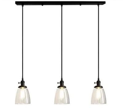 #ad 3 Light Pendant Lighting Kitchen Island Hanging Lamps Clear Glass Shade $94.00