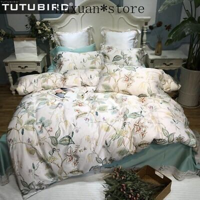 #ad Satin Bed Linen Sheets Egyptian Cotton Bedding Sets Duvet Cover Flower Print $212.37