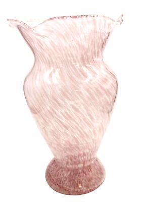 #ad Pink Glass Floral Vase 9.25 inches tall Victorian Decor $25.00