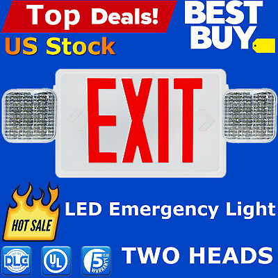 #ad LED Exit Sign with Emergency Lights Two Heads Emergency Combo Red Exit Lights $116.80