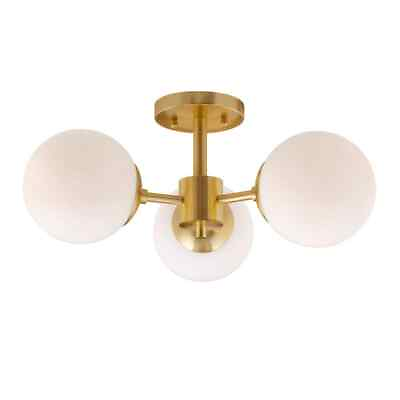 #ad Unbranded Flush Mount Ceiling Lights 18quot; Satin Opal Glass Soft Gold 3 Light $211.30