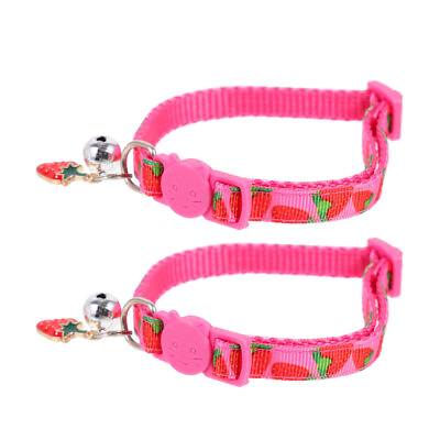 #ad 2 Pcs Strawberry Printing Cat Collar Dog Fruit Kitten with Bell Charm Bow Tie $10.98