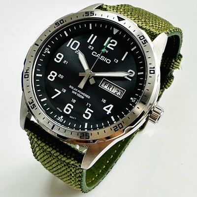 #ad Men#x27;s Casio Solar Powered Green Military Style Watch MTPS120L 3AV $107.98