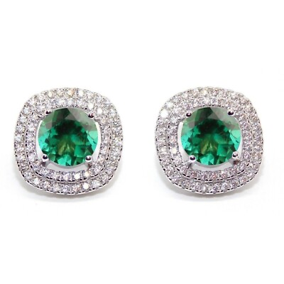 #ad 14KT White Gold 2.90Ct 100% Natural Zambian Emerald IGI Certified Diamond Studs $355.11
