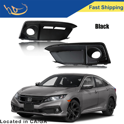 #ad For 2019 2020 2021 Honda Civic Pair Front Bumper Fog Light Cover Black Cover Set $35.99