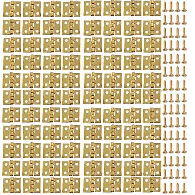 #ad 100 Pcs Mini Hinges Miniature Hardware with Screws for Wooden Box Crafts Chest $13.75