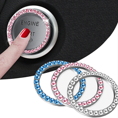 #ad 3Pcs Auto Car SUV Bling Decorative Accessories Button Start Switch Diamond Ring $9.53