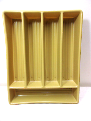 #ad Vintage Rubbery Plastic Harvest Gold Silverware Tray Utensil Holder Desk Drawer $19.95