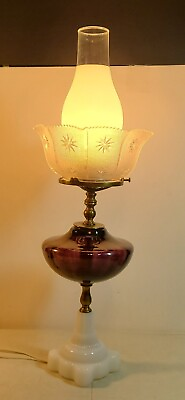 #ad Vintage Purple Amethyst Colored Glass Milk Electric Lamp Bakelite Switch 1920 C $202.50