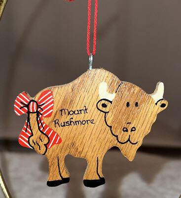#ad Vintage 1990 Mother Moose Mount Rushmore Buffalo Handmade Christmas Ornament $7.00