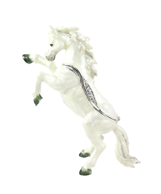 #ad Brave Lipizzan Horse Hinged Trinket Jewelry Box Pewter Bejeweled Kingspoint $47.45