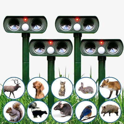 #ad 1 4 PK Animal Repeller Ultrasonic Solar Power Outdoor Pest Cat Mice Deer Sensor $99.90