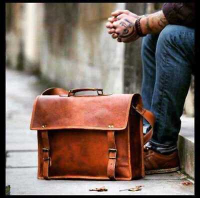 #ad Men#x27;s Genuine Vintage Satchel Women Bag Leather Messenger Laptop Briefcase $54.85