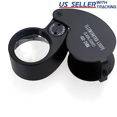 #ad 40X Magnifying Glass Jewelers Pocket Loupe Magnifier Lighted LED Jewelry Loop $6.07