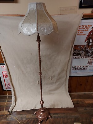 #ad VINTAGE ANTIQUE ARTISTIC BRASS FLOOR LAMP ALL NEW WIRING amp; PAINT amp; NEW SHADE $175.00