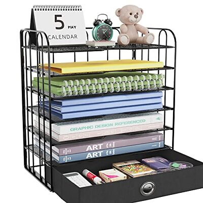 #ad Paper Letter Tray Organizer with Drawer for Desk 7 Tier Mesh Desktop File Org... $25.61