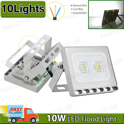 #ad 10X10W LED Flood Light Cool White SuperBright Outdoor Lighting Spotlight Fixture $42.99