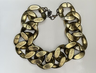 #ad GRAZIANO Massive Chunky Curb Acrylic Chain Brass Tone Classic Classy Necklace $25.00