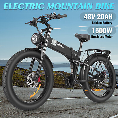 #ad Ridstar 1500W Electric Bike for Adult 26” Fat Tire 48V 20A Battery Mountain Bike $1099.89