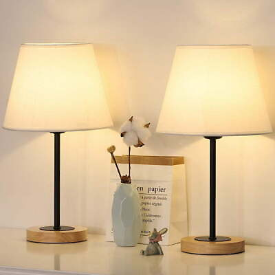 #ad Modern 15.4quot; 2 Lights Bedside Lamp Sets with Cylinder Fabric Shade 2 Pieces $32.99